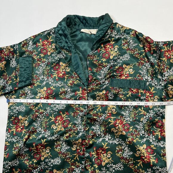 Vintage Victoria's Secret Pajama Set Womens Small Green Floral Quilted Satin 90s - Picture 9 of 13